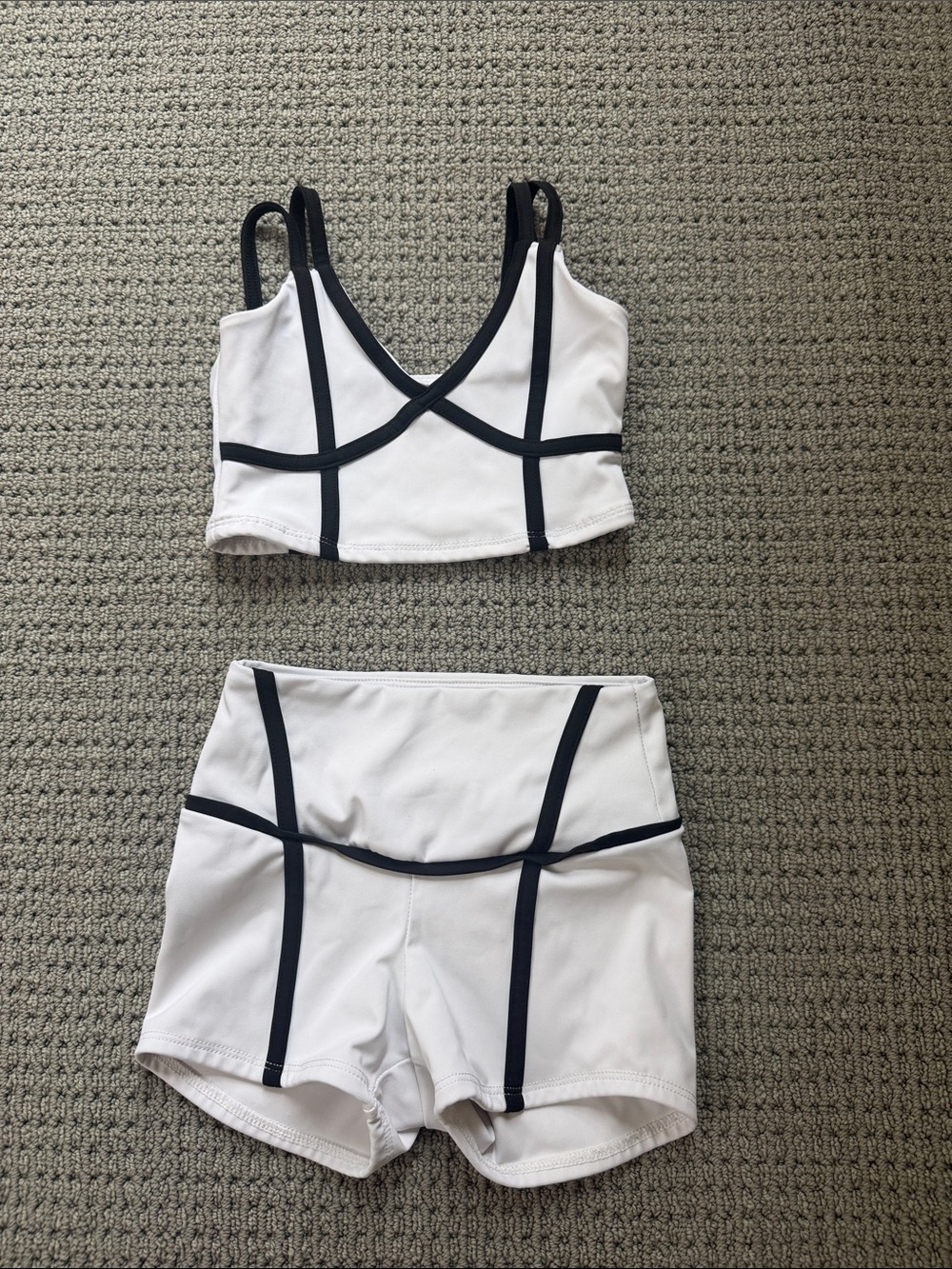 Tiger Friday White Sports Bra & High-Waist Shorts Set with Black Trim- dancewear